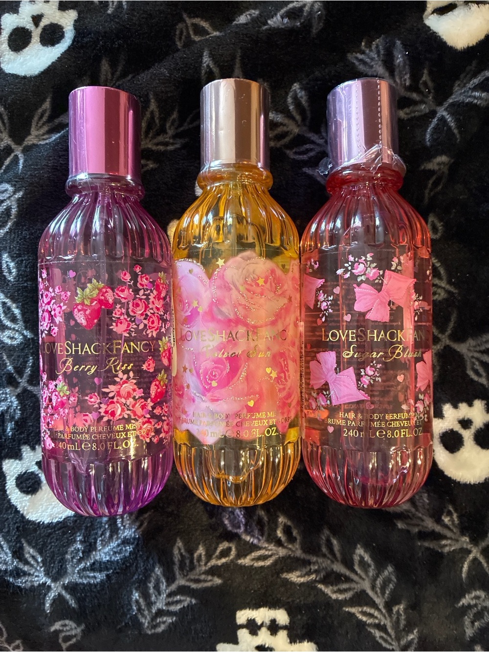 LoveShackFancy Large Berry Kiss, Velvet Sun, and Sugar Blush Body Mists Trio